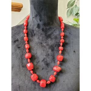 Chunky Red Coral Beaded Necklace With Toggle Closure